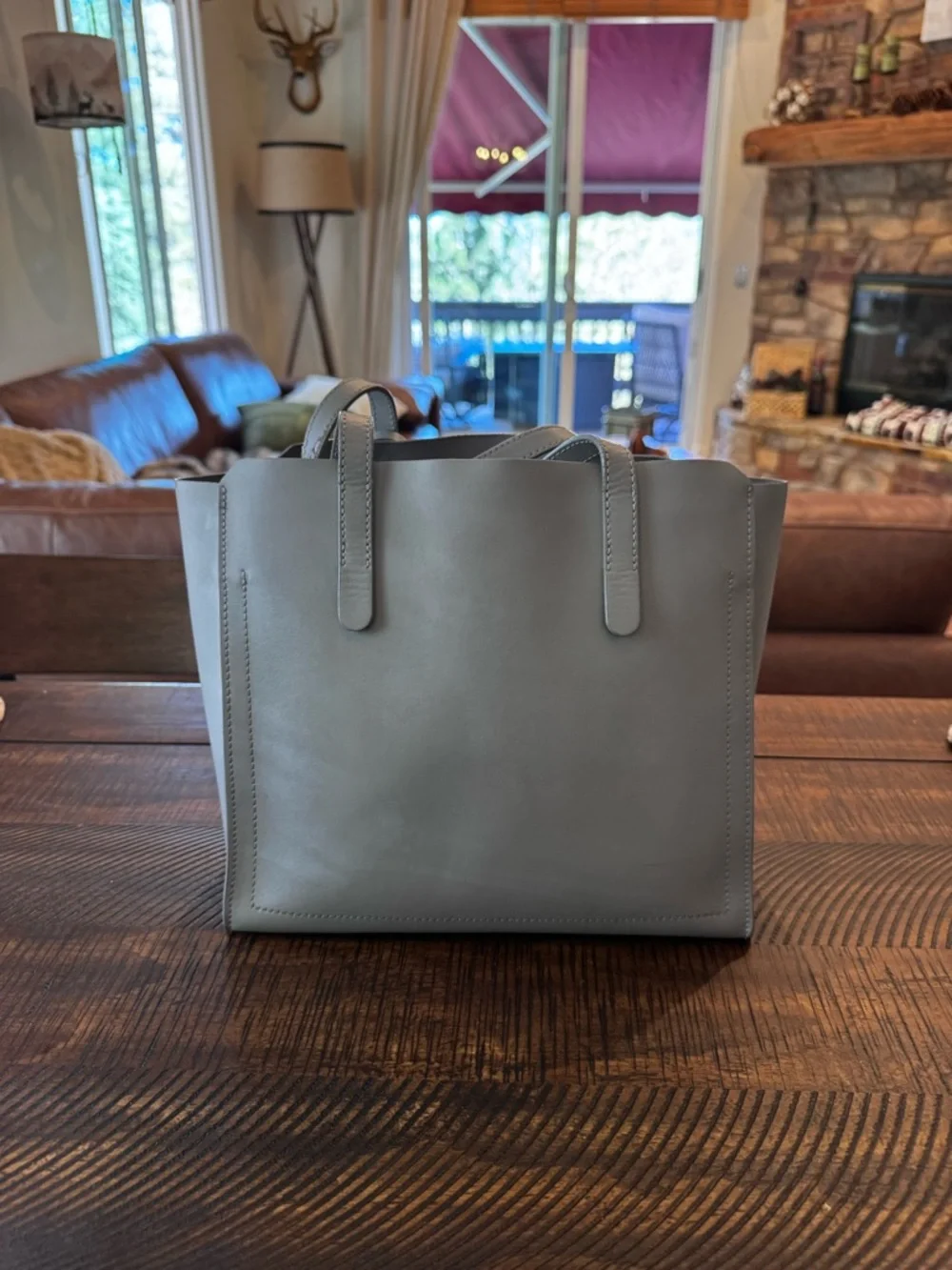 Furla gray Italian leather tote bag gold hardware - Picture 3 of 17